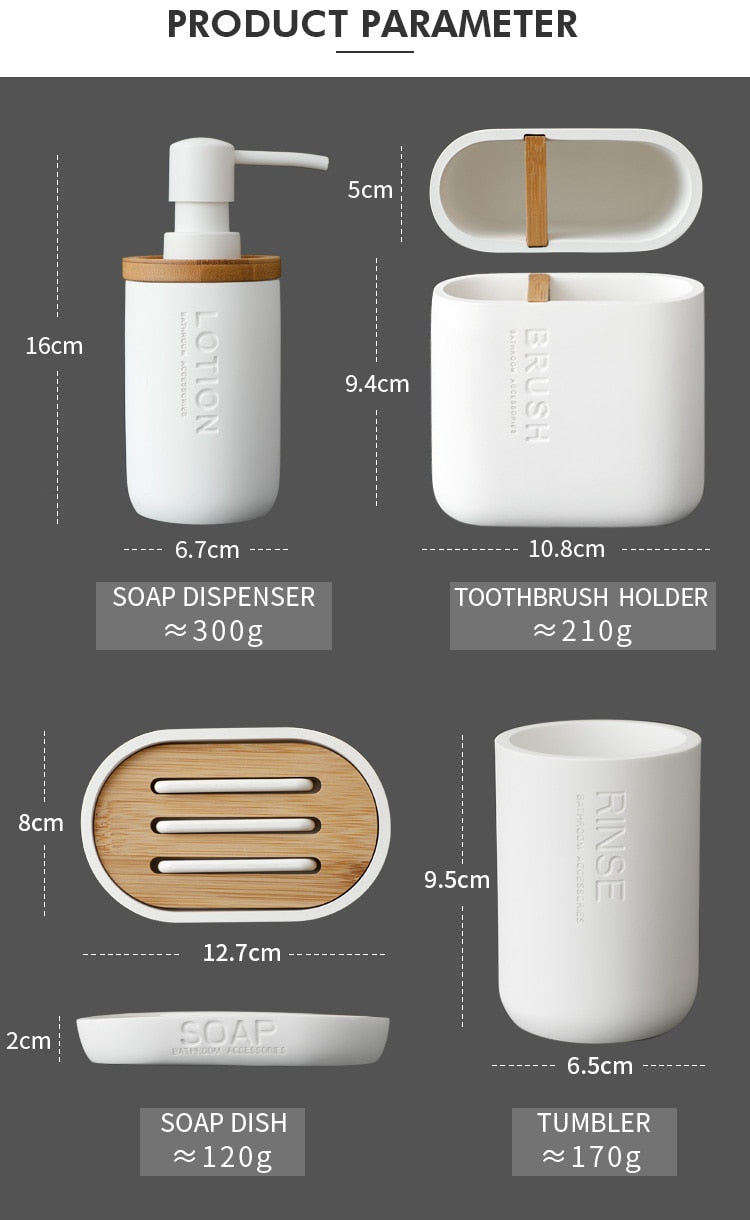 Mihiro Wooden Bathroom Accessories Set Vanity Countertop, Soap Dispenser Toothbrush Holder Tumbler Soap Dish Solid Wood Bathroom Set Dark Walnut